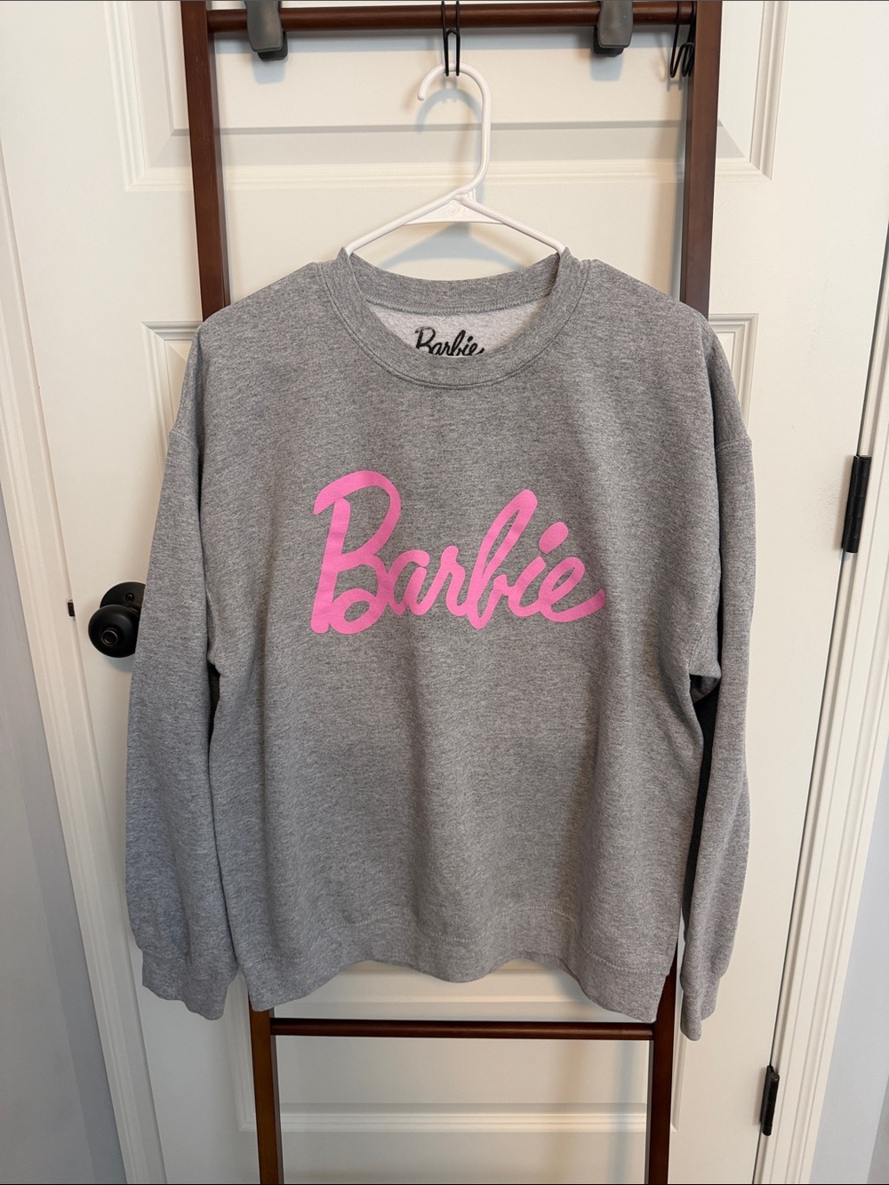 Barbie Gray Crewneck Sweatshirt with Pink Logo